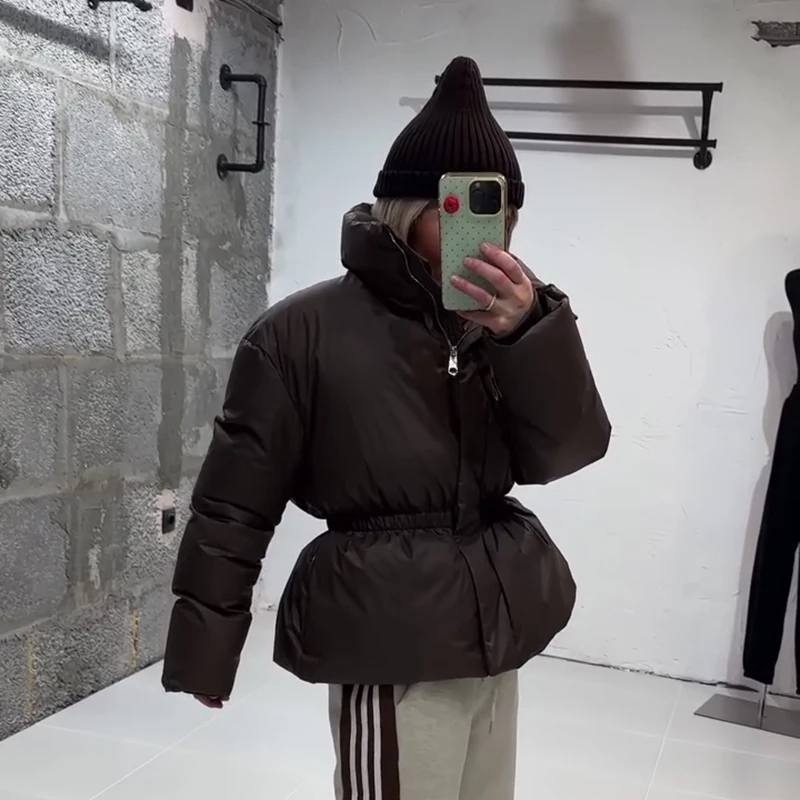 Casual Solid Women's Cotton Coats Back Zippers Stand Collar Thicken Waist Jackets 2026 Autumn Winter Fashion Lady Outwear