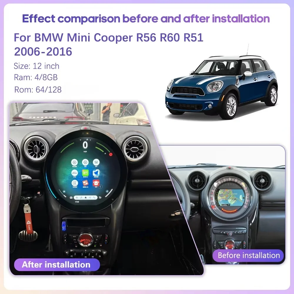 Android 15 For BMW Mini Cooper R56 R60 2006-2016 OLD TO NEW Auto  Carplay Car  GPS Navigation Stereo Multimedia Player 360 tools