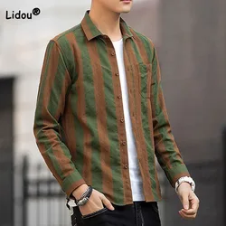 2023 Trend Vintage Striped Long Sleeve Shirt Male Clothes Spring Summer Fashion Casual Turn-down Collar Single-breasted Shirts