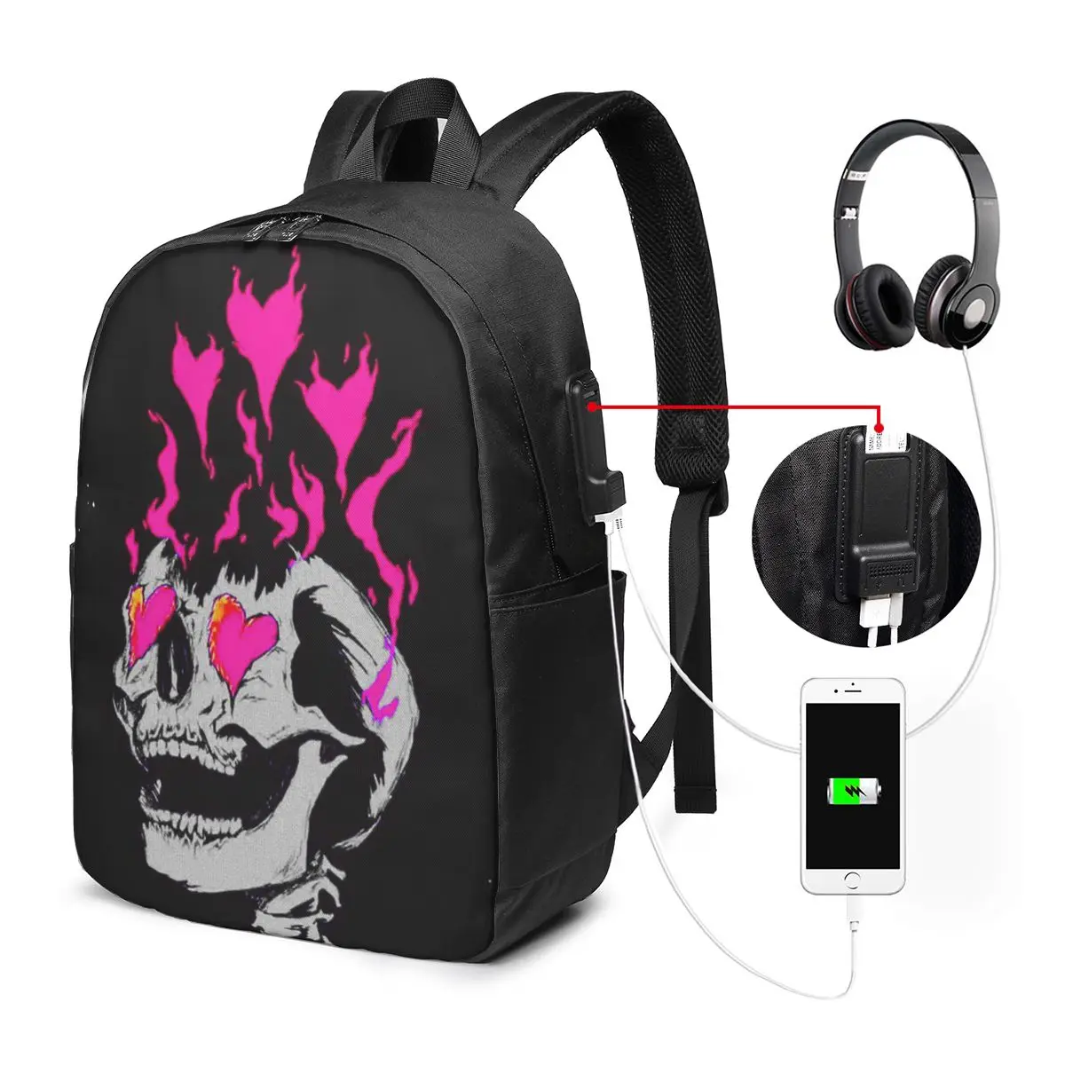Pink Skull And Heart Eye Gothic Backpack Travel Notebook Bag Computer College Student School Bag Laptop Shoulder Bags Men Women