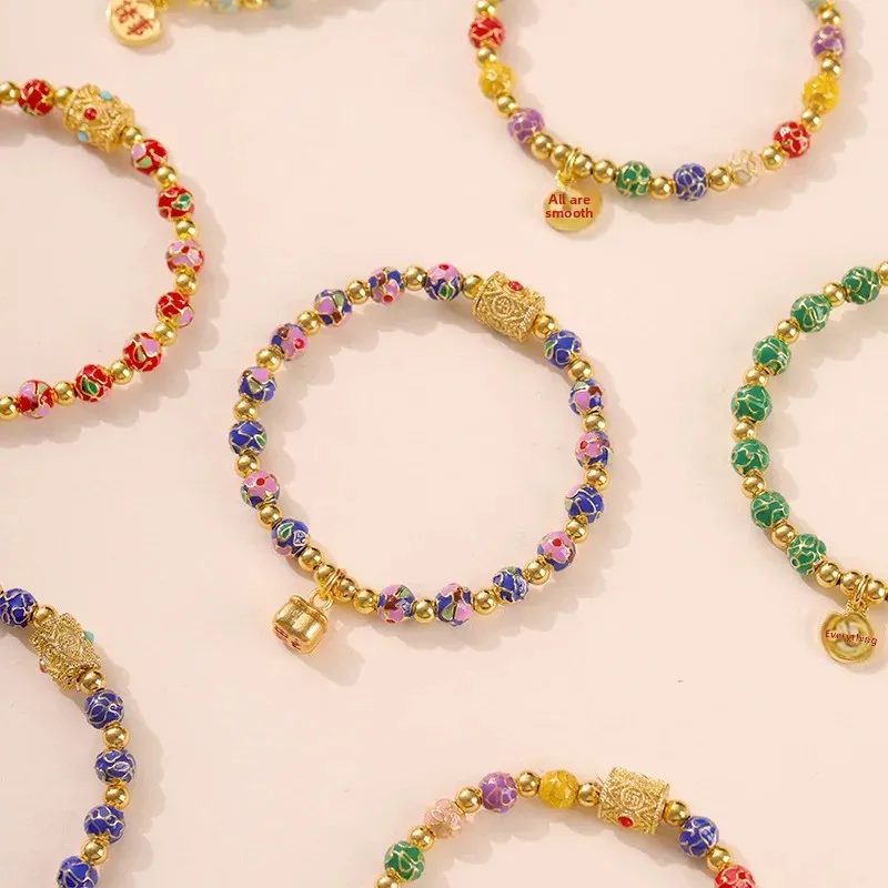 China Tide Cloisonne Enamel Bracelet Series Flower Scenic Spot Hot Cloisonne Bracelet Light Luxury Court Style Lucky Hand String