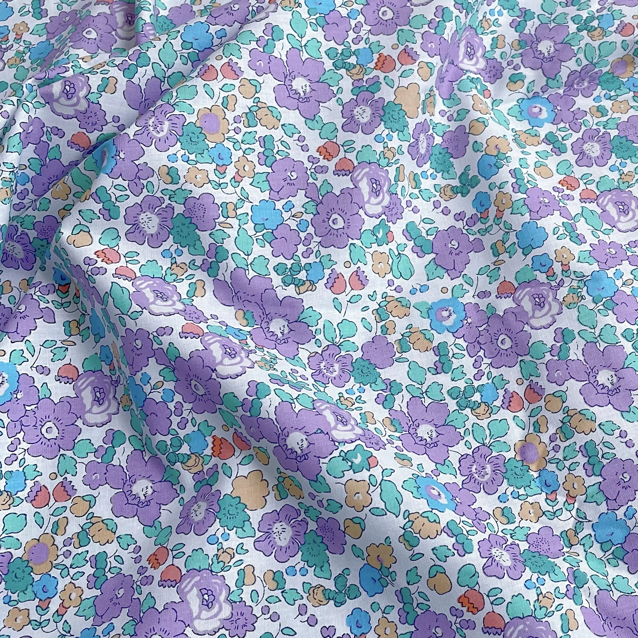 Betsy Light Purple 100% Cotton Poplin Fabric 40S Like Liberty Digital Printed For Sewing Cloth Dress Skirt Kids Designer Design