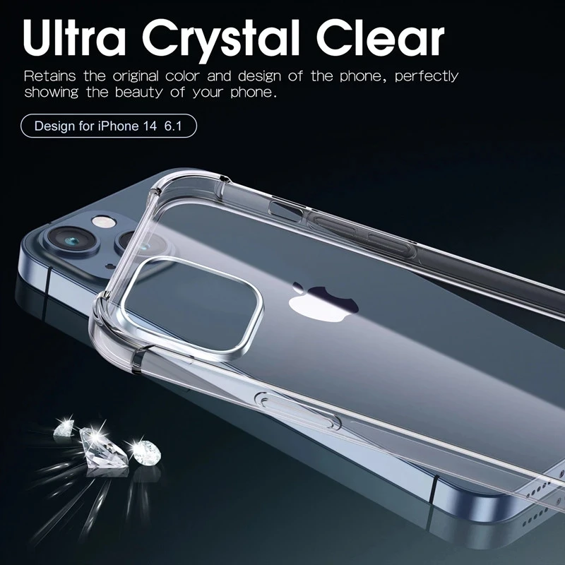 Thick Shockproof Silicone Clear Phone Case For iPhone 14 13 12 11 Pro Max Mini X XS Max XR 8 15 Plus Protection Case Back Cover