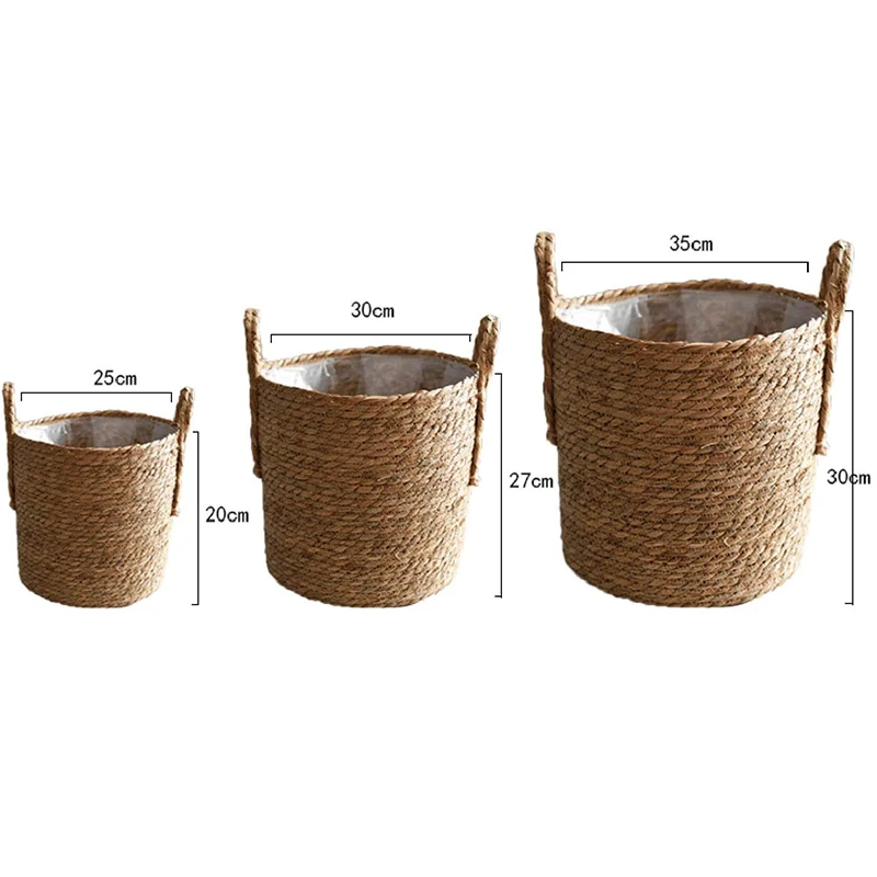 Nordic Extra Large Straw Flower Pot Seaweed Storage Basket Potted Green Plant Flower Basket Hand Woven Floor Indoor Flower Pot