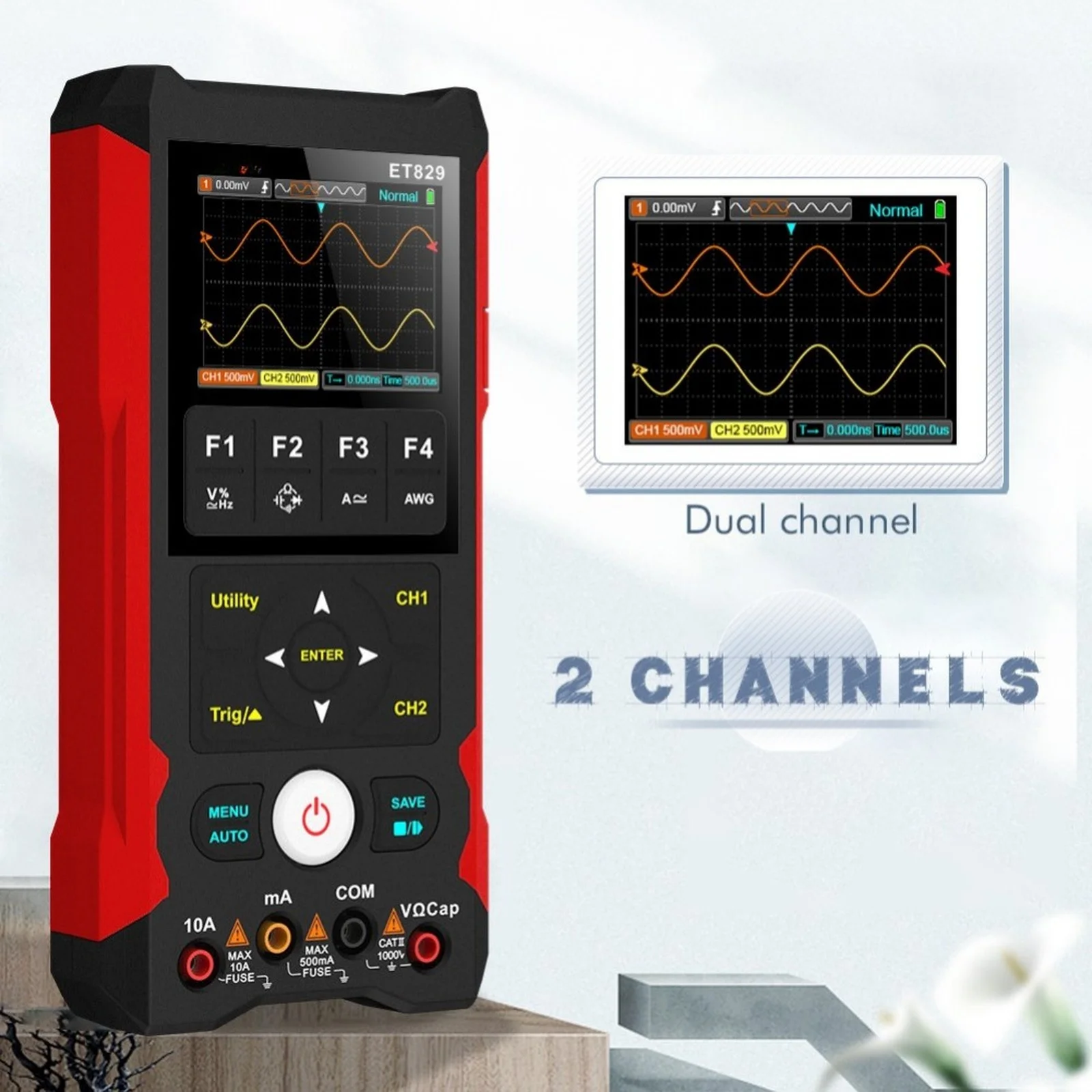 ET829 Integrated Oscilloscope Multimeter Generator 80MHz + True Measurements + Sine Square Triangle Output for Labs