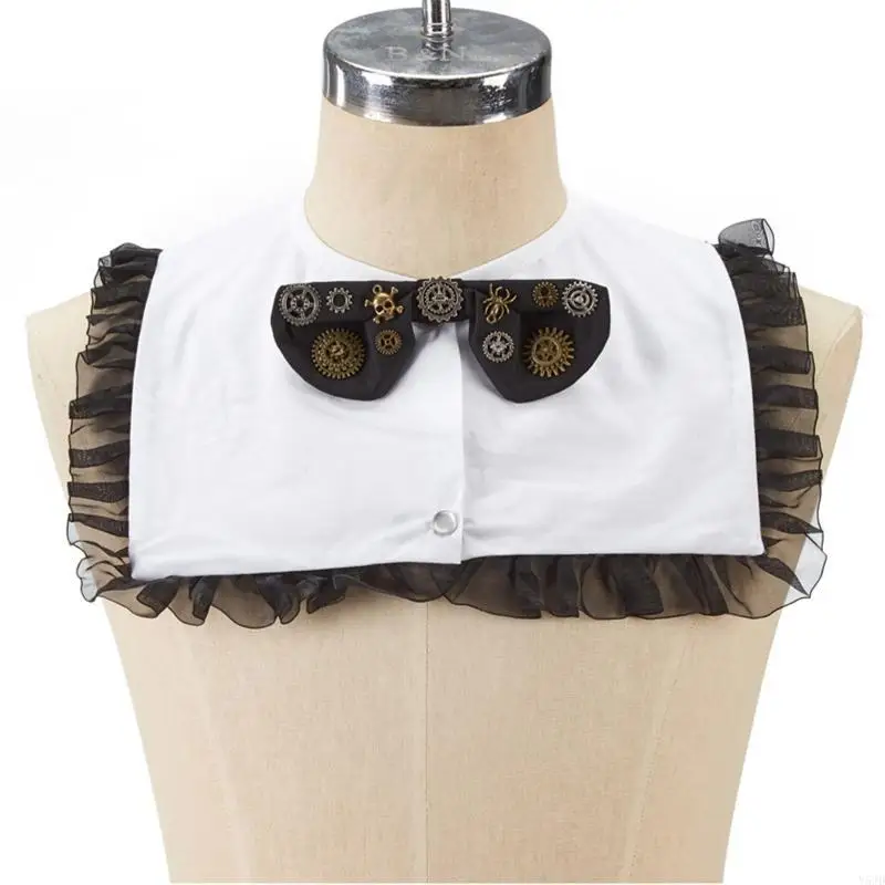 Y5JD Steampunk Lapel Dickey Bowknot Half Shirt Removable False Collar for Women Favor