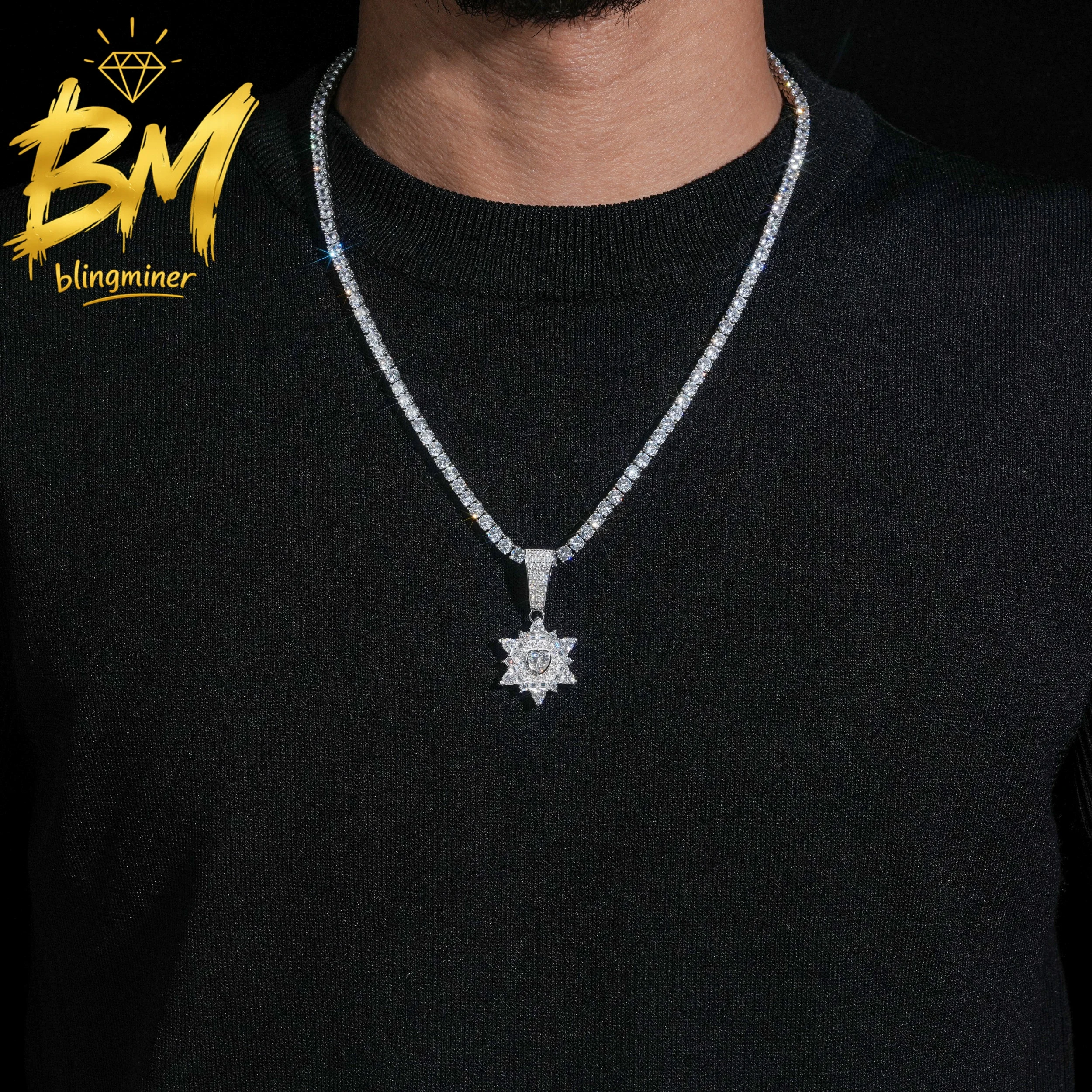 Blingminer Iced Out Snow Flower Style VVS Moissanite Pendant For Men Women S925 Silver Pendants Jewelry Pass Diamonds Tester GRA