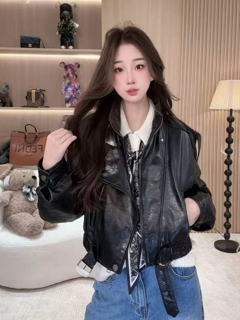 

Ning 2026 New Sle Women's Leather Jaet Genuine eepskin Long Sve Zipper Closure Luxury Feel Small Size Friendly