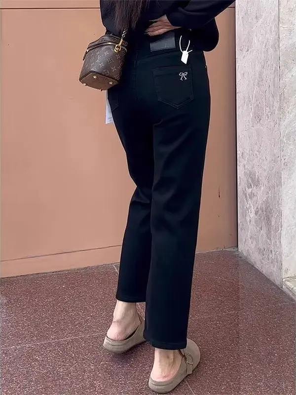 ハイウエストストレートレッグジーンズ レディース プラスサイズ 梨体型体型 着痩せ効果 ナインポイント チューブパンツ カジュアル スタイル