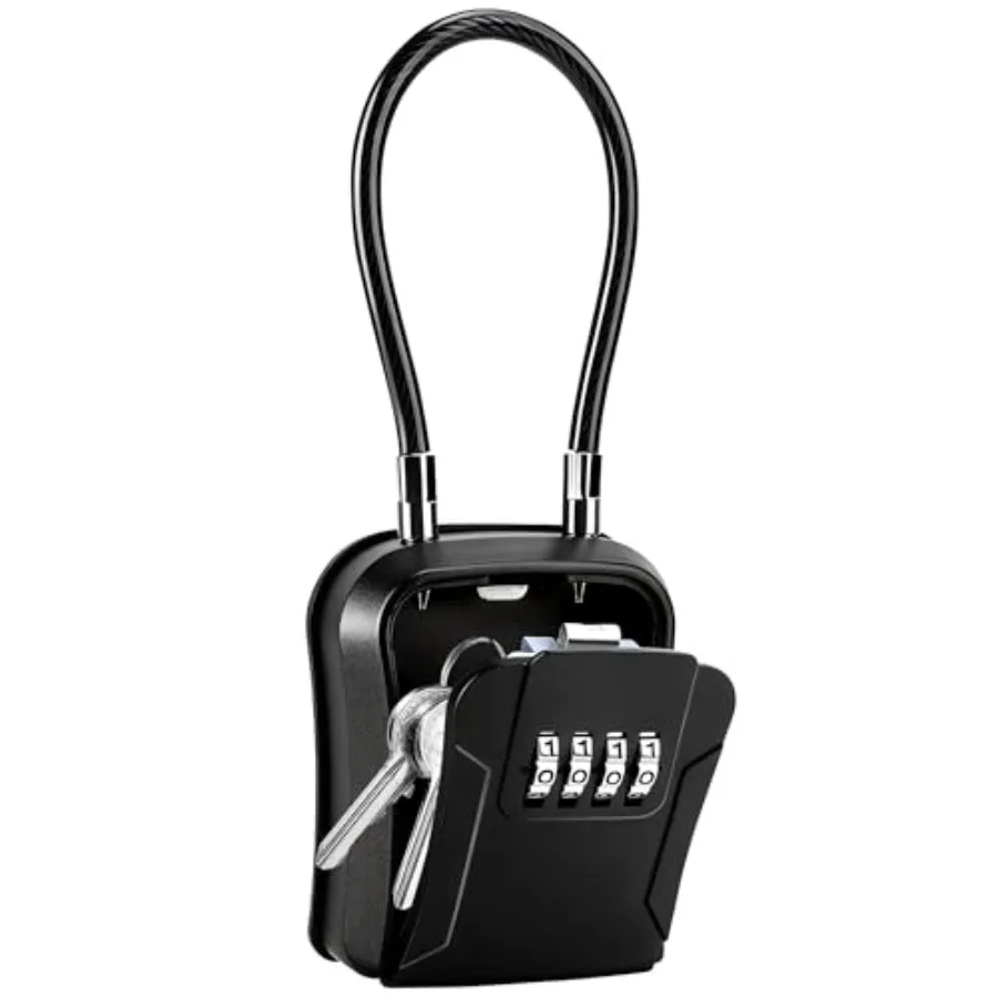 

Key Lock Box, Portable Waterproof Lockbox with Removable Shackl, Wall-Mounted Key Storage Box, 4-Digit Combination Key Storage