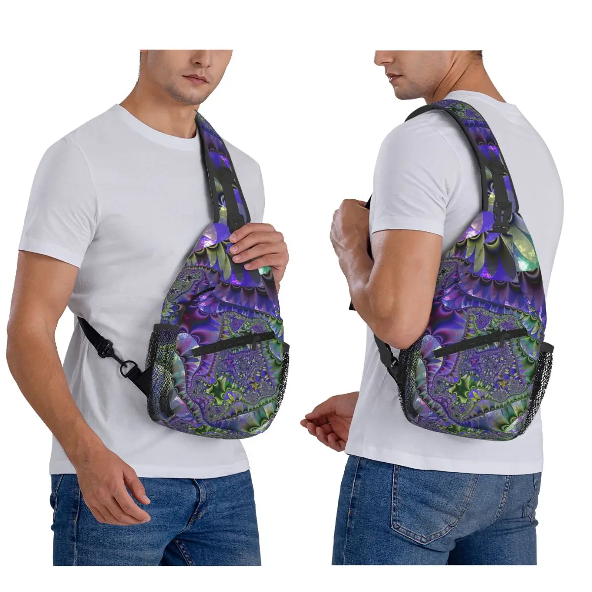 Colorful Groovy Trippy Vibrant Spiral Fractal Chest Bag Men Sling Crossbody Backpack Chest Bag Traveling Daypack Shoulder Bag