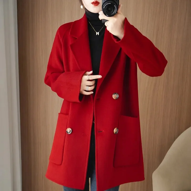 

2025 утепленное женское шерстяное пальто средней длины в корейском стиле, осень-зима, Новое поступление, элегантная шерстяная куртка с узором «елочка»