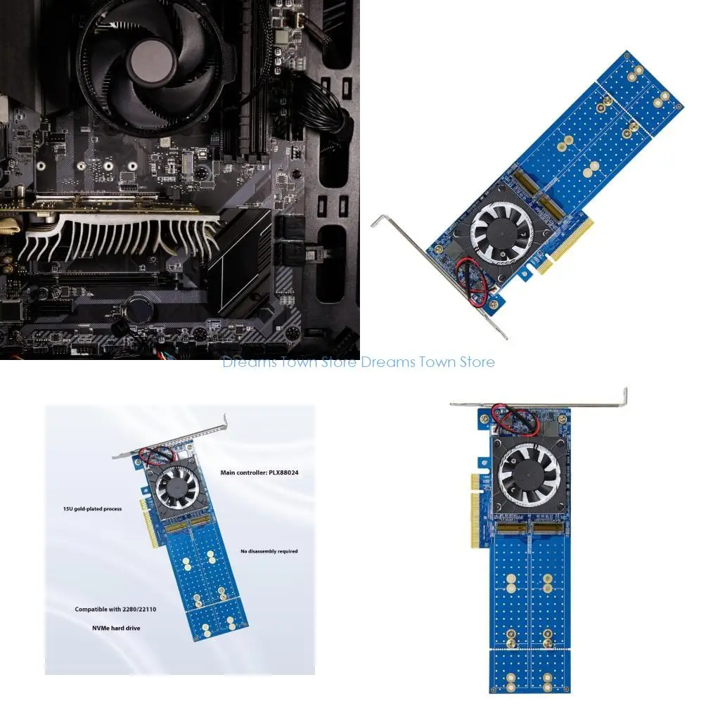 

HX6A PLX88024 PCIe x16 Compatible 4Slot M.2 Expansion Card With Active Thermals Management For Workstations Offices Use