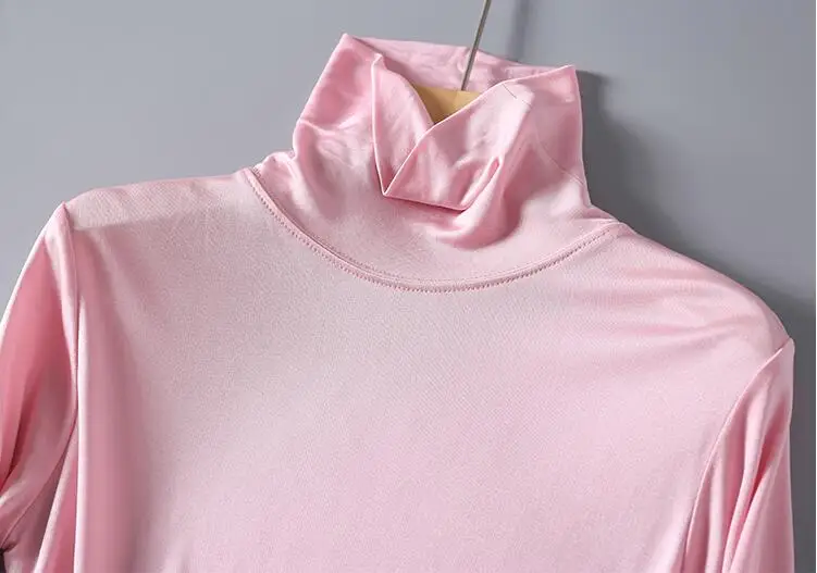 Women\'s 50% Silk 50% Viscose Stretchy Base Layer Long Sleeve Turtle Neck T-Shirts Thermal Top SS302