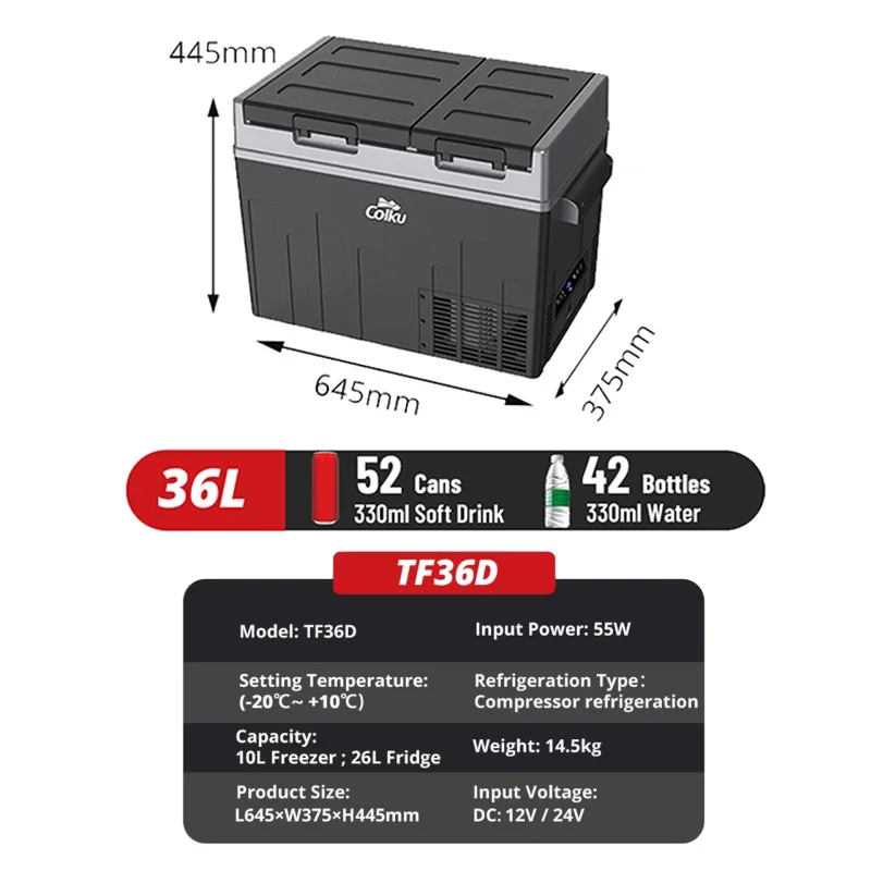 Hot Selling Truck Fridge 12V Dual Zone Camping Freezer 36L Mini Portable Car Refrigerator