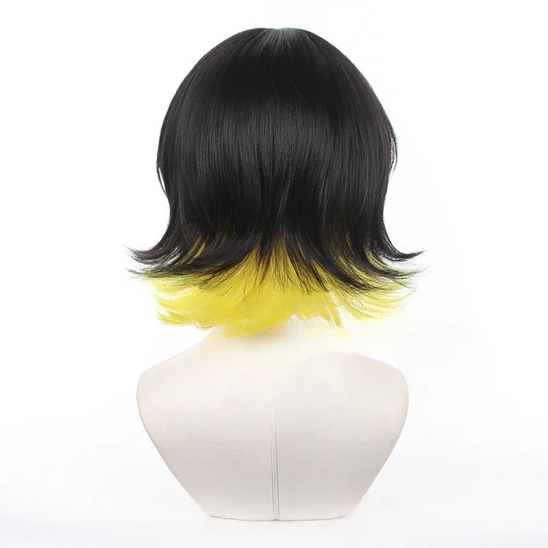 อะนิเมะสีฟ้าล็อค Bachira Meguru คอสเพลย์วิกผมสีดําและสีเหลืองสั้นผม Man ฟุตบอลฮาโลวีน Roleplay วิกผม