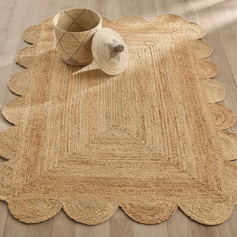 Rug Jute Square Carpet Beige Natural Hand Braided Farmhouse Jute Area Rug Living Room Decoration