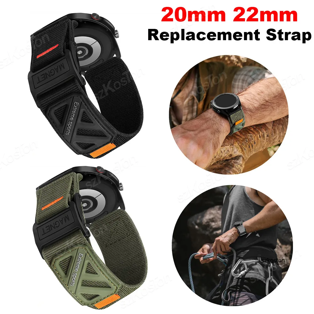 

20mm 22mm Magnetic Buckle Nylon Strap Universal Replacement Strap Sports Wristband for Samsung Galaxy Watch 3 45mm/46mm Loop