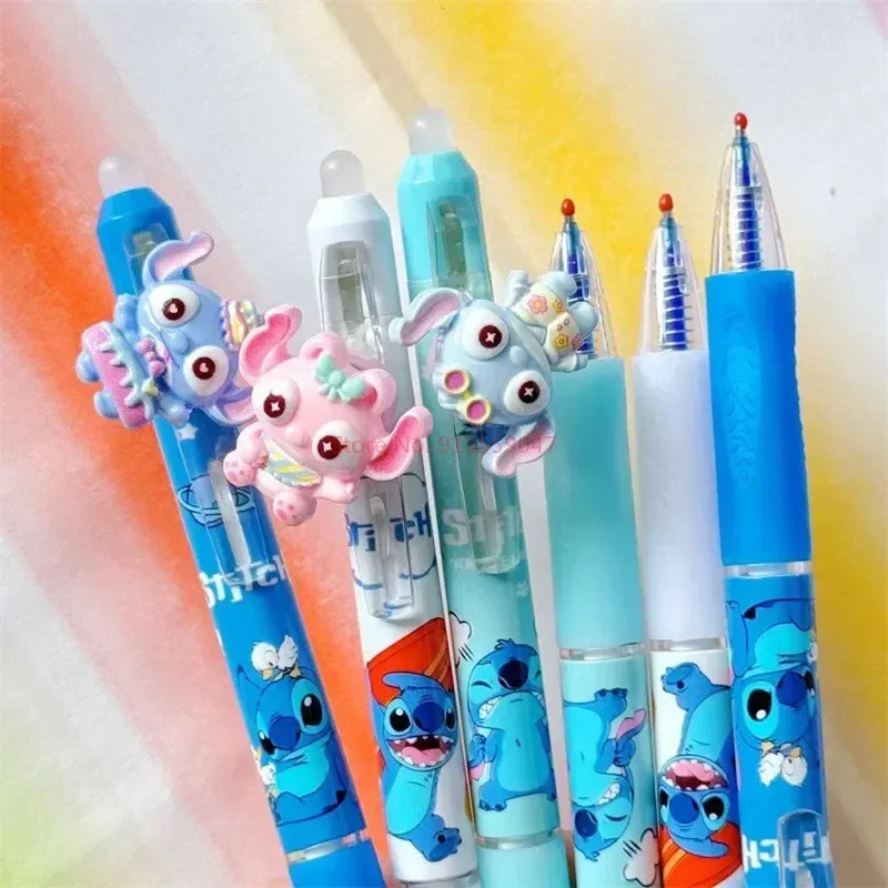 Imagem -05 - Disney-caneta Gel Apagável Cartoon Stitch Papelaria Boneca de Resina Rotativa Caneta Bonito Azul Tinta Preta Estudante Writing Practice Pen 30 Pcs