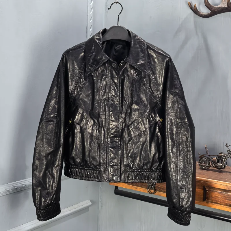 

Весна 2026: Женская куртка из вощеной кожи с воротником-стойкой, в американском стиле, универсальная, модная, на молнии, с длинными рукавами