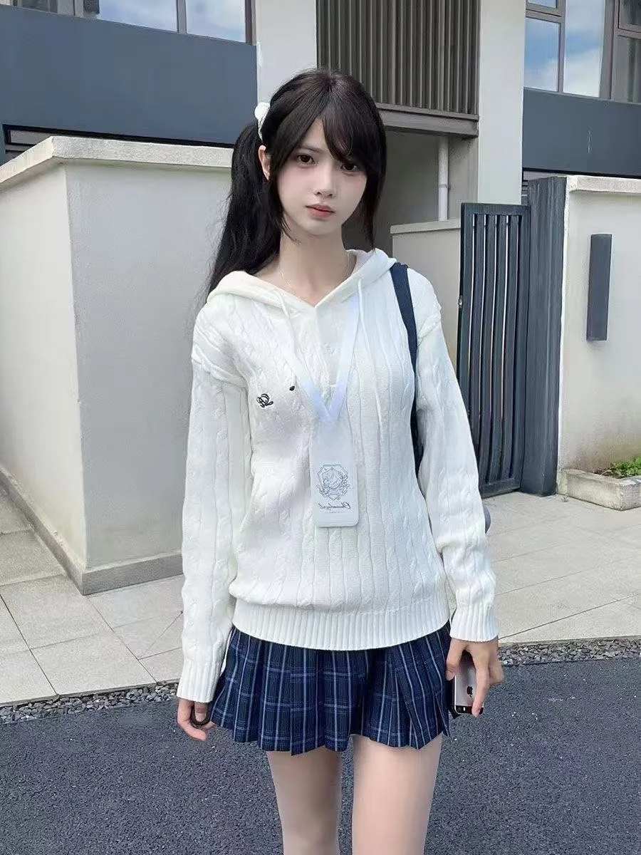 

Японский вязаный свитер Sle Long Sve, женское пальто на голову, осень-зима, колледж Sle orm Feeling Twist Knit Top