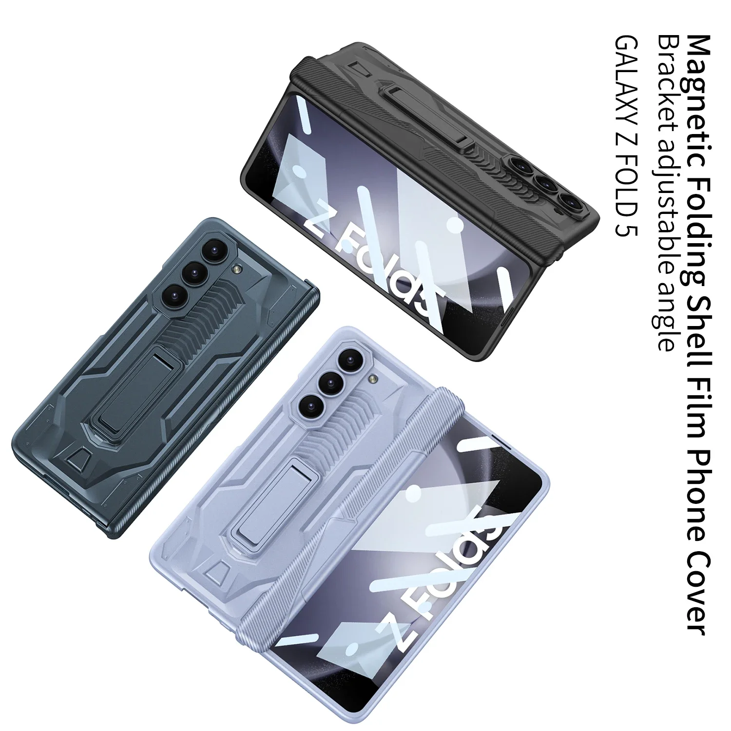 Holder Hard Phone Case For Samsung Galaxy Z Fold 5 6 4 Magnetic Hinge Cover With Front Glass Holder Shockproof Protective Covers