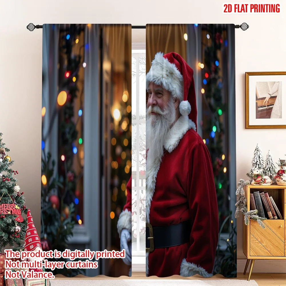 

2pcs 2D flat printing Merry Christmas Party Curtains Santa Claus Christmas Doorway Lights Fabric Without Electricity Holiday