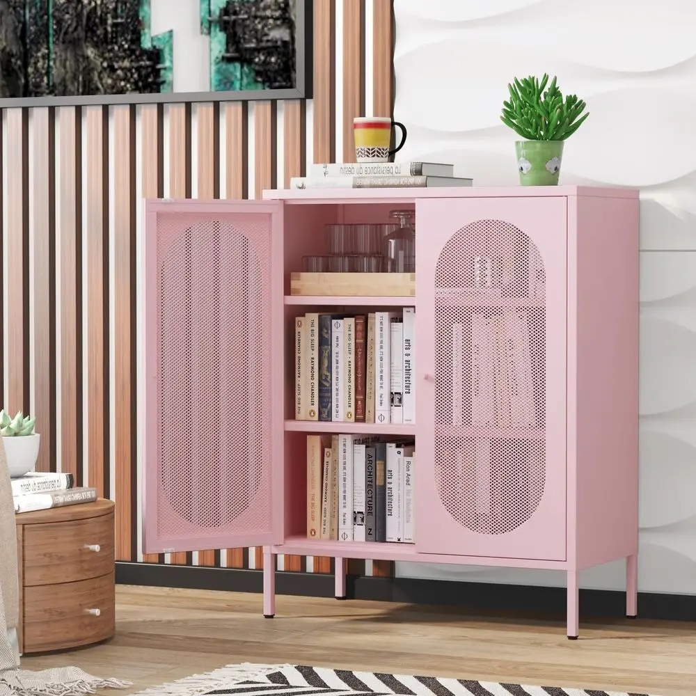 

Mesh Door Accent Cabinet, Storage Cabinet with Doors and Shelves,Locker Sideboard Buffet Cabinet,Kitchen PantryampCupboardampCo