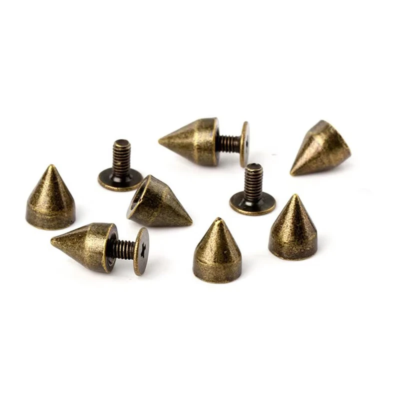 7*9mm 100set Bronze Punk Spike Alloy Spikes Cone Screwback Metal Studs Leathercraft Rivet Bullet Spike Punk spots