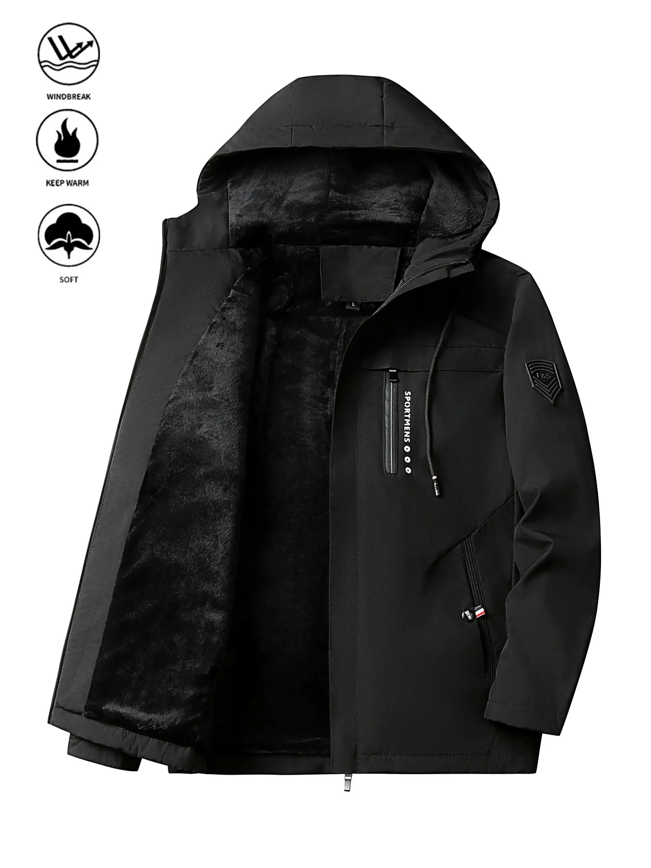 

Мужская зимняя куртка средней длины 2025 года, уличная утолщенная флисовая теплая повседневная модная куртка с хлопковой подкладкой для среднего и молодого возраста