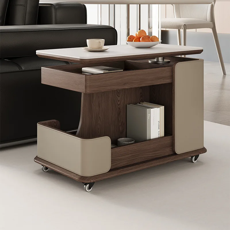 All solid wood intelligent mobile coffee table cart home side table, coffee table small apartment lifting folding movable side view 3