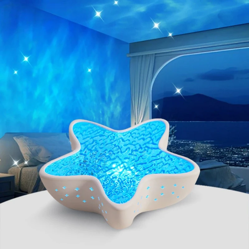 2 pcs Starfish Projector Night Light 7 Colors Changing Ambient Lighting Stepless Dimming Beside Table Lamp For Kids Gift