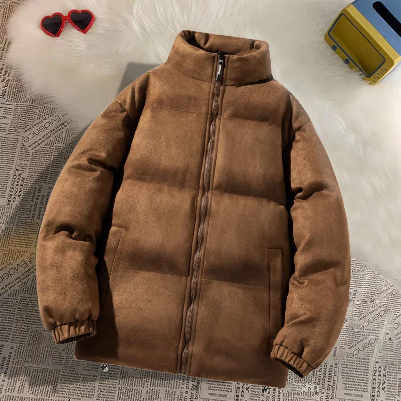 2024 Autumn and Winter New Fashion Solid Color Thick Warm Cotton-Padded Jacket Men's Casual Loose Large Size High Quality Coat 4