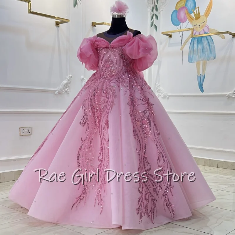 Girls Lolita Princess Party Dress Summer Bow Pink Puff Cake Style Children's Fashion Show Costume Model Vestidos