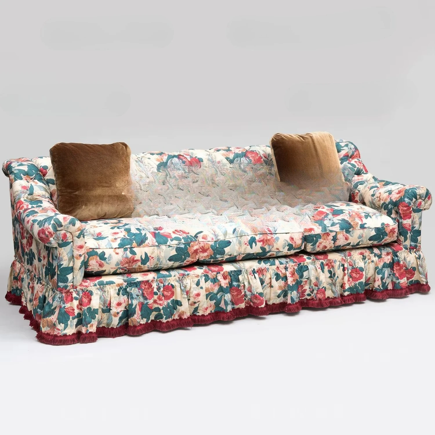 French printed solid wood sofa pastoral villa living room skirt straight sofa American retro homestay large sofa