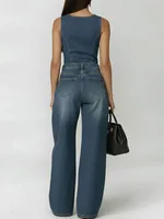 Bonboho Women's Sleeveless Round Neck Eyelet Wide Leg Denim Jumpsuit Casual Streetwear Jumpsuit for Festival & Party Outfits - Image 2