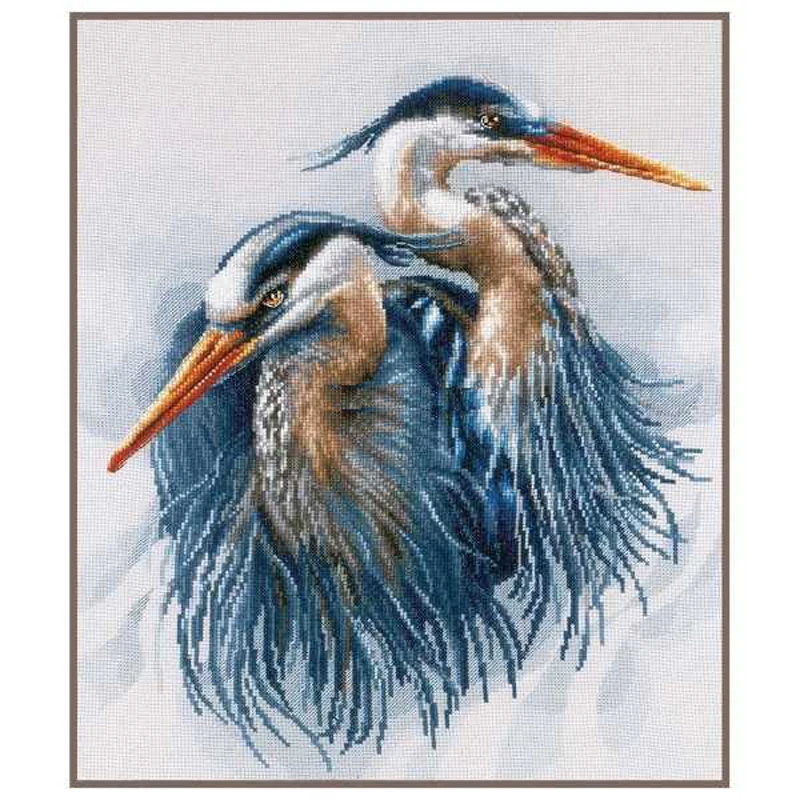 Gold Collection Chic Counted Cross Stitch Kit Great Blue Herons Crane Couples Lovers LA PN-0185890 OK 14CT metallic aida