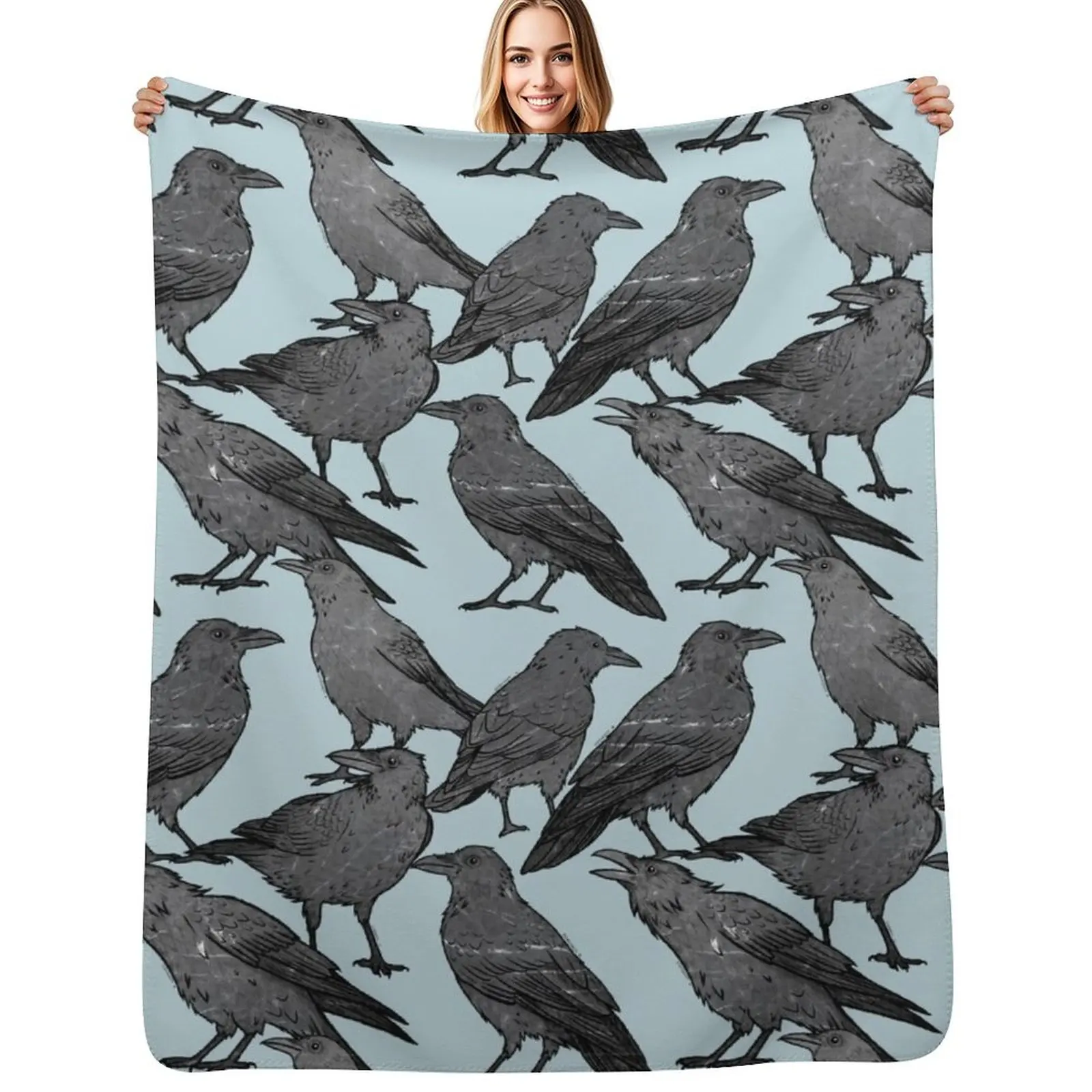 

Cute crow pattern Throw Blanket Faux Fur Soft Warm Blanket for Bed