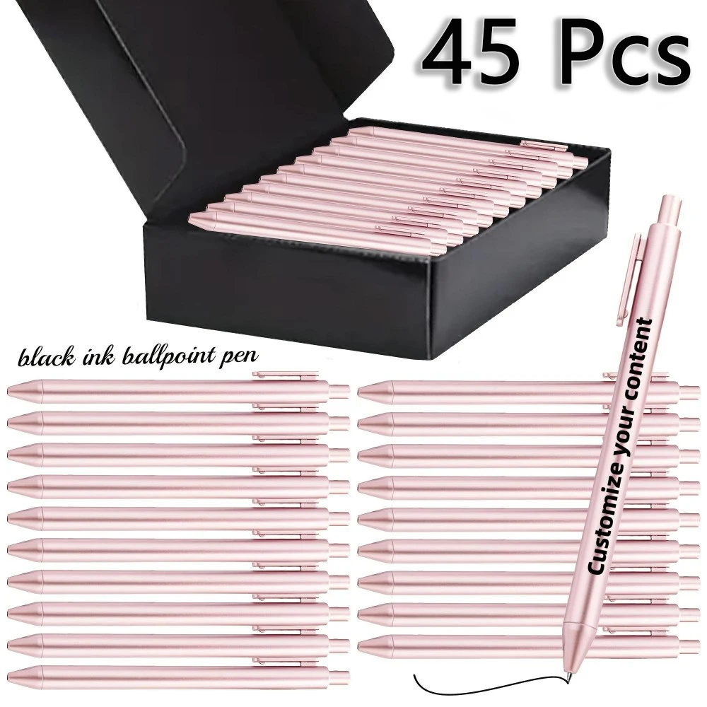 Custom 45pcs Luxury Ballpoint Pen Set with Black Gift Box Retractable Black Ink Laser-Engraved Text, Smooth Writing Pen 10/45pcs