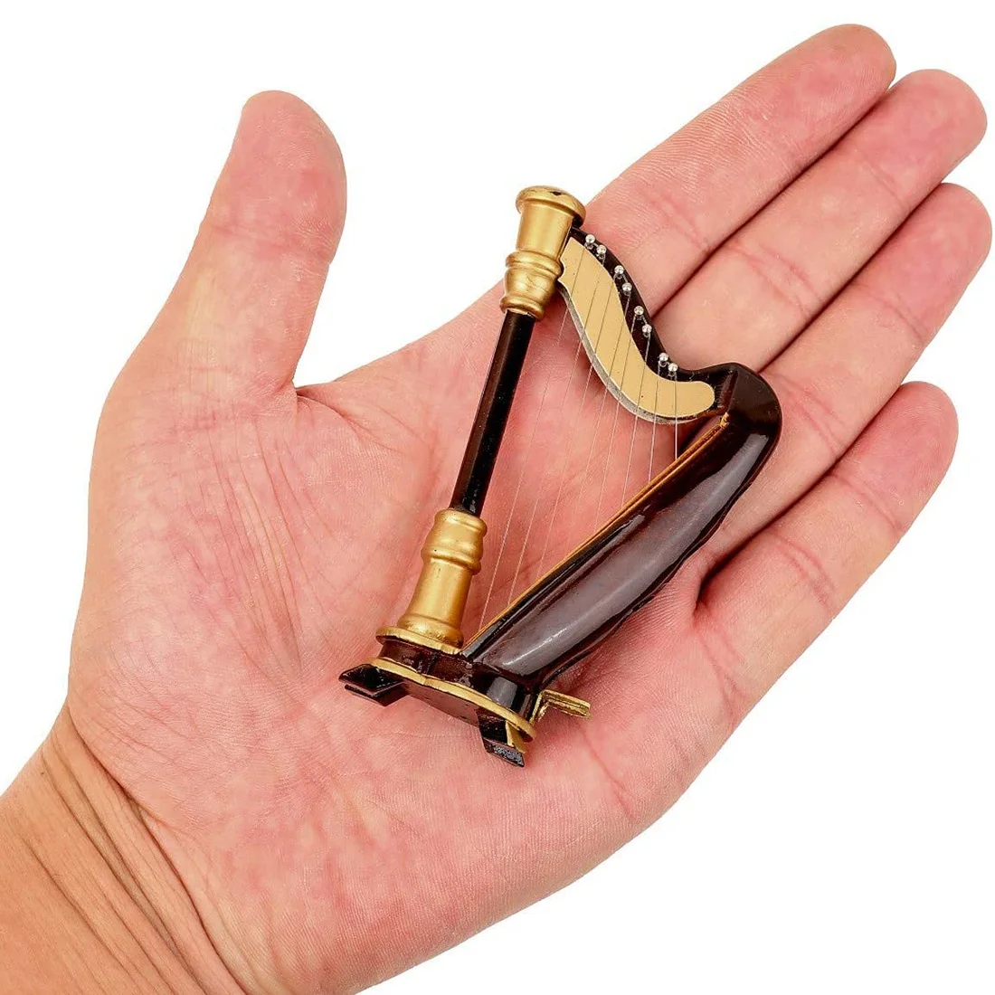 A63T-Wooden Miniature Harp With Case Mini Musical Instrument Replica Miniature Dollhouse Model Home Decoration