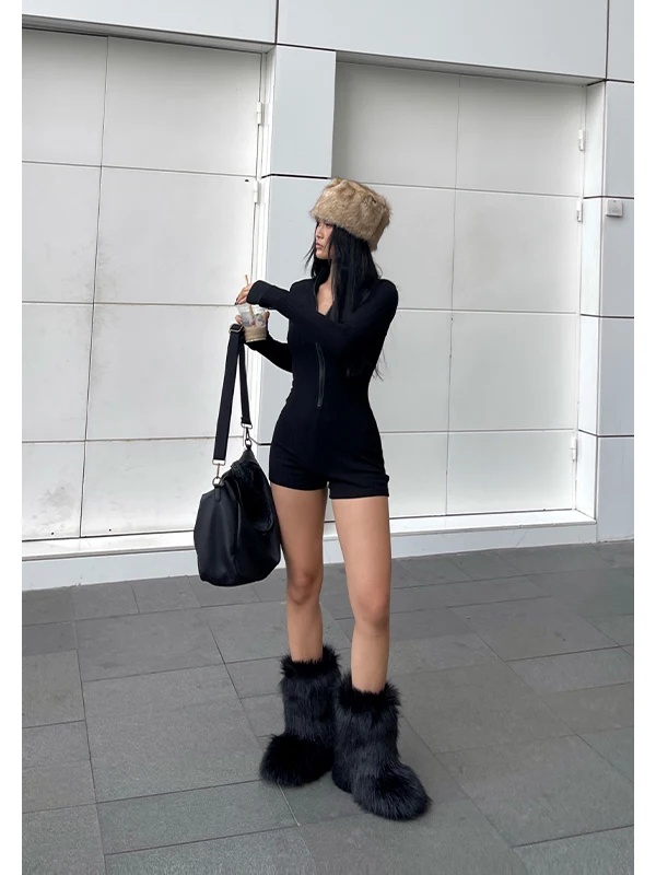 WOMENGAGA New Half High Neck pagliaccetti e tute corte lavorate a maglia manica lunga Slim One Piece autunno tuta Slim Fashion Women N8JL