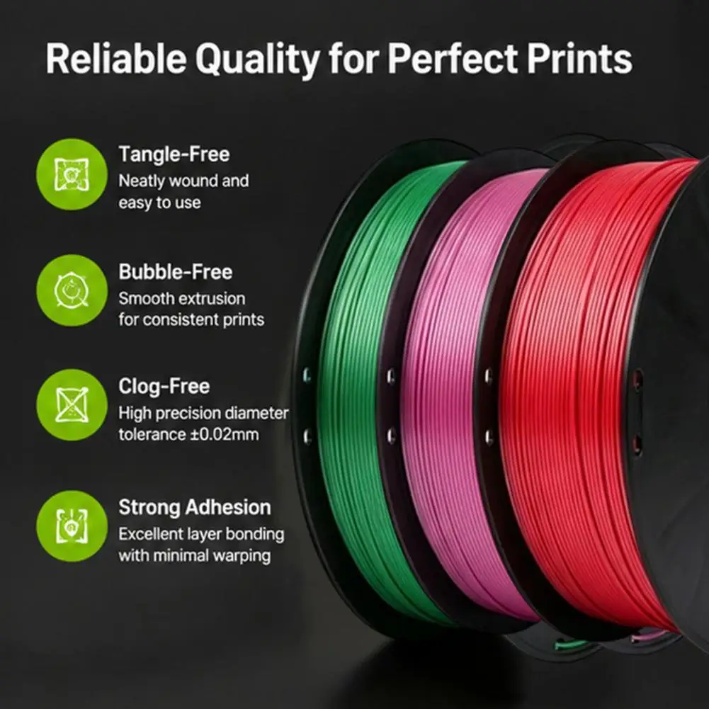 Silk PLA 3D Printer Filament 1.75mm, 1Kg Spool, Low Warping Filament for 3D Printing Projects, Neatly Wound 3D Printer Filament