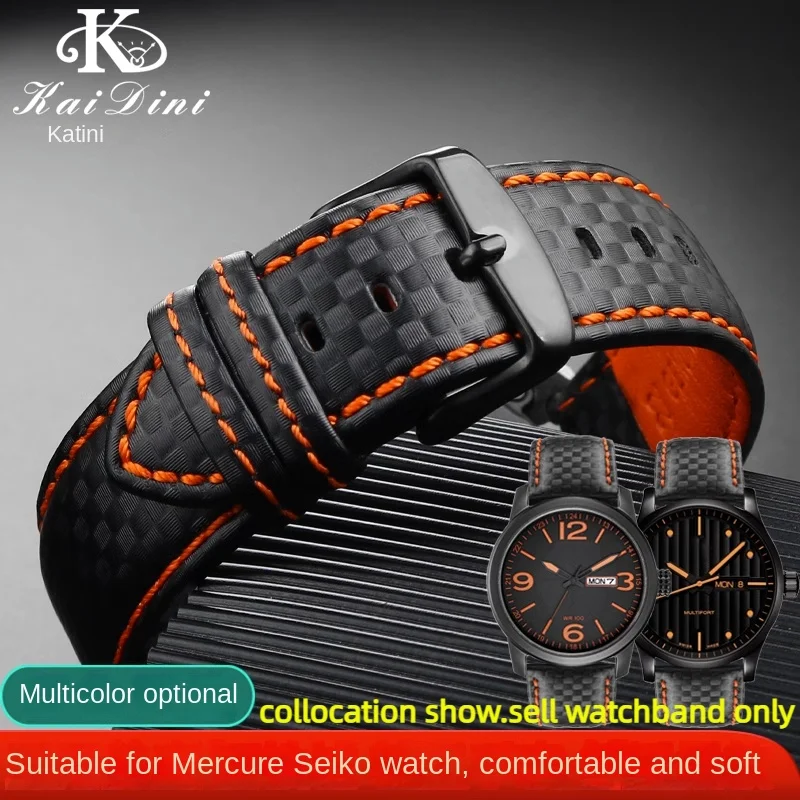 For omega Breitling SEIKO Citizen Leather watchband 20 22 24mm Red Orange Cowhide men soft Butterfly clasp watch Strap Bracelet