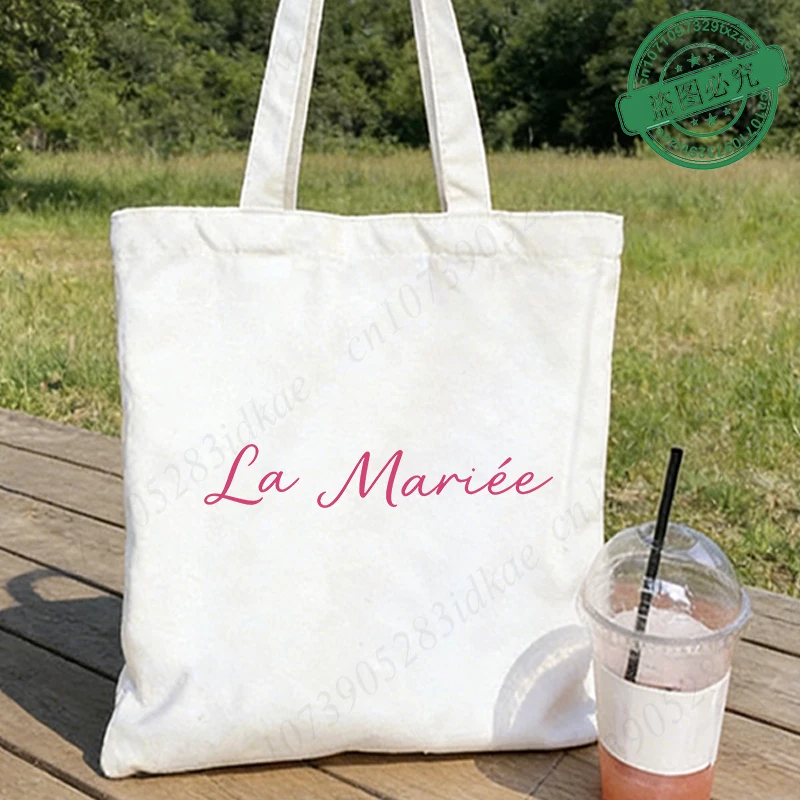 French Girls Future Bride Team Tote Bags Canvas Reusable Shopping Bags for Bridal Shower Bachelorette EVJF Party Wedding Squad