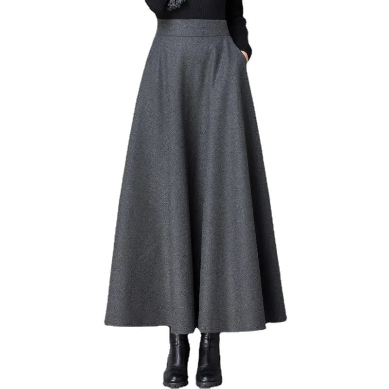 

Women Winter warm Maxi Skirts Custom Made Wool Skirts with Pockets Plus size 6XL