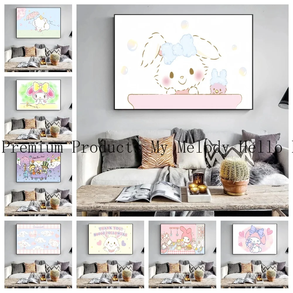 

Canvas Artwork Painting Sanrios Aesthetic Poster Decorative Children Gifts Picture Children's Bedroom Decor Modern Living Room