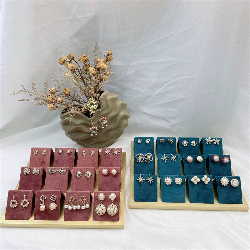 

Luxurious Earring Display Rack 12 Digits Velvet Ear Stud Organizer Tray Exhibitor Jewelry Counter Earrings Storage Holder