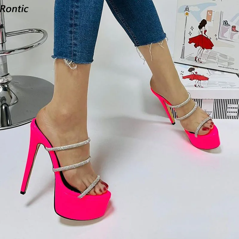 

Rontic новые женские босоножки на платформе без шнуровки, пикантные туфли на тонком высоком каблуке с круглым носком, вечерние туфли цвета фуксии, женские американские большие размеры 5-20