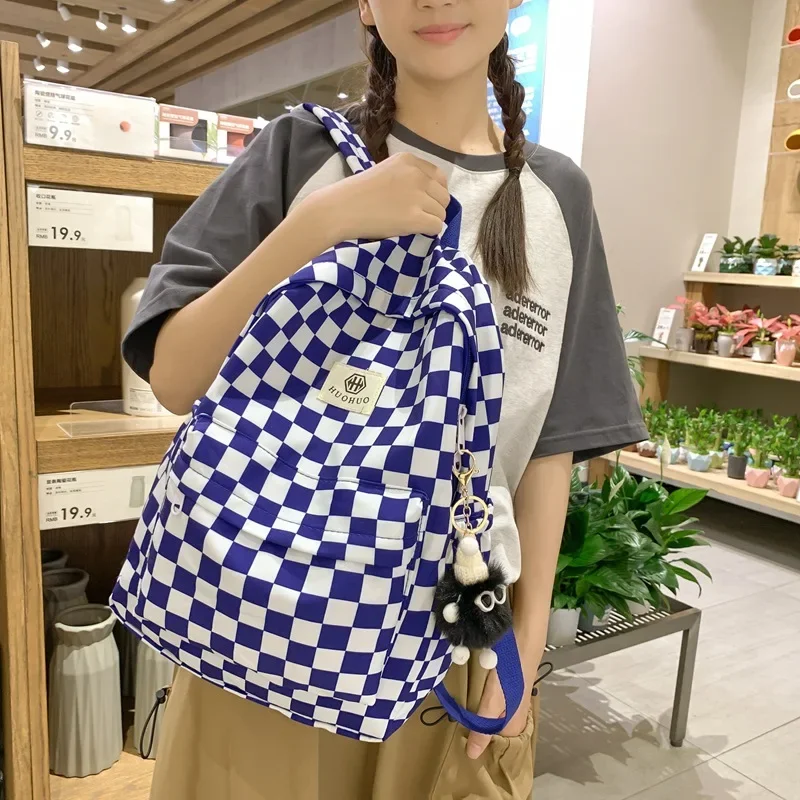 Fashion Checkerboard Female Student Backpack Casual Versatile Korean Version Backpack Women's New Style Schoolbag Wholesale