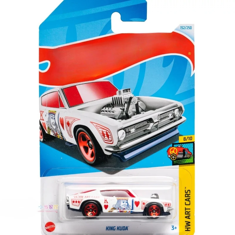 King Kuda Diecast Mini Car HW Art Cars Series King of Hearts Poker Themed White Alloy Art Toy Collectible Gift Collectors